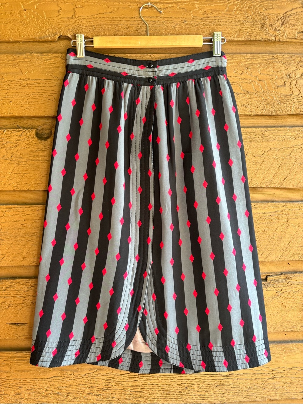 Vintage Pancaldi & B Gray & Black Diamond-Print Midi Skirt